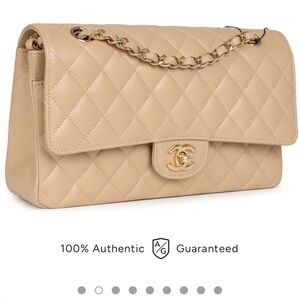 Chanel Beige Caviar Quilted Medium Shoulder Bag with Gold Hardware